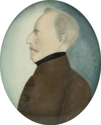 Miniatyr av "överste Gustafsson" fd Gustav IV Adolf, kung av Sverige, ca 1830 (akvarell på papper)